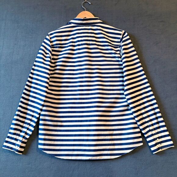 J Crew Navy/White Stripe Button Front Shirt Lightweight Boy Cut- Women's 12 - Picture 4 of 12